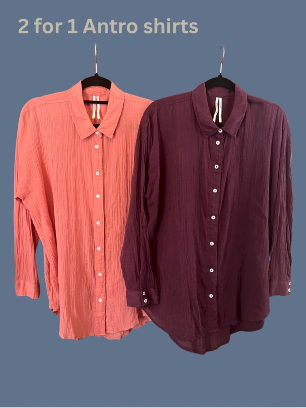 2 Anthropologie Oversized Gauze Cotton Button-Up Shirts XS